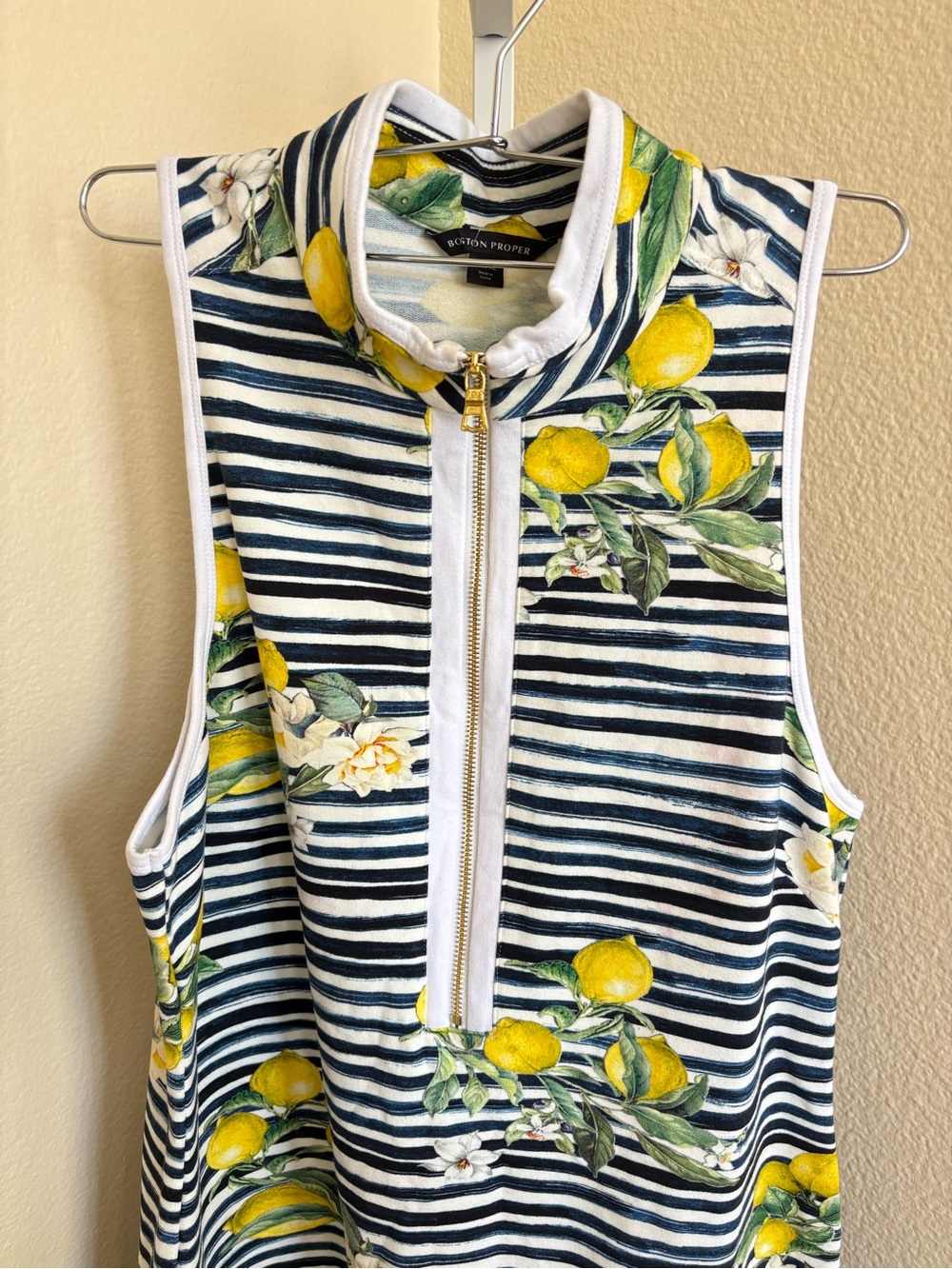 Boston Proper Lemon Racerback Zip Up Chic Dress in Blue Stripes - Size XL - Picture 6 of 6